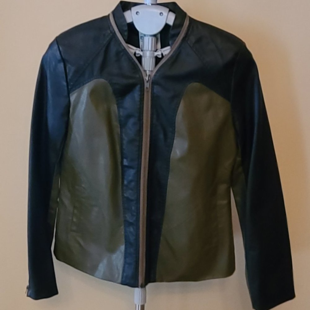Tulle two-tone faux leather jacket